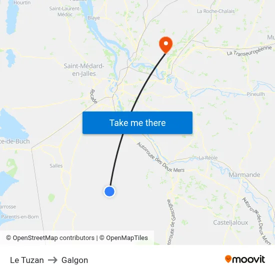 Le Tuzan to Galgon map