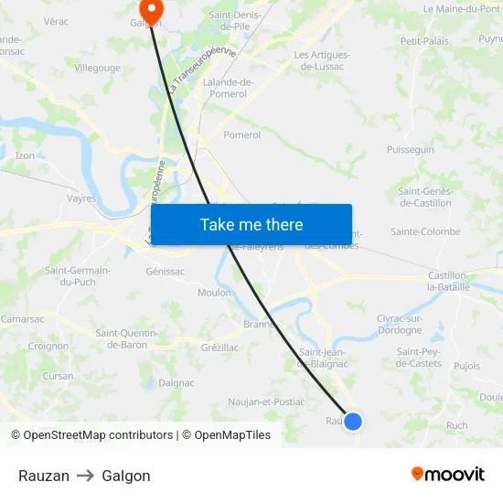 Rauzan to Galgon map