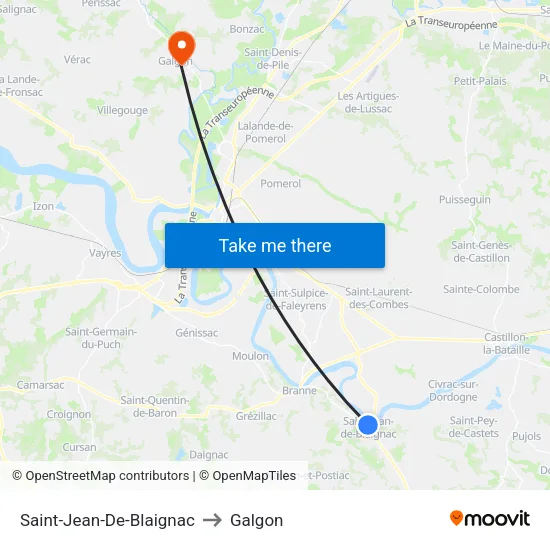 Saint-Jean-De-Blaignac to Galgon map