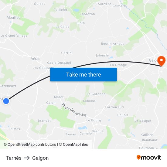 Tarnès to Galgon map