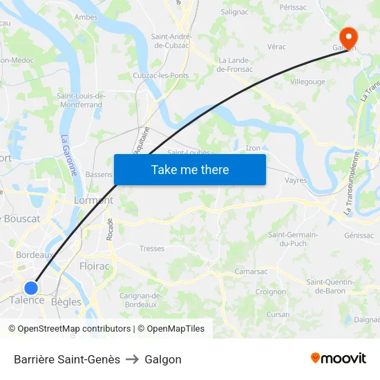Barrière Saint-Genès to Galgon map