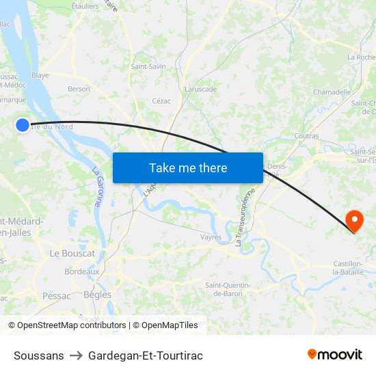 Soussans to Gardegan-Et-Tourtirac map