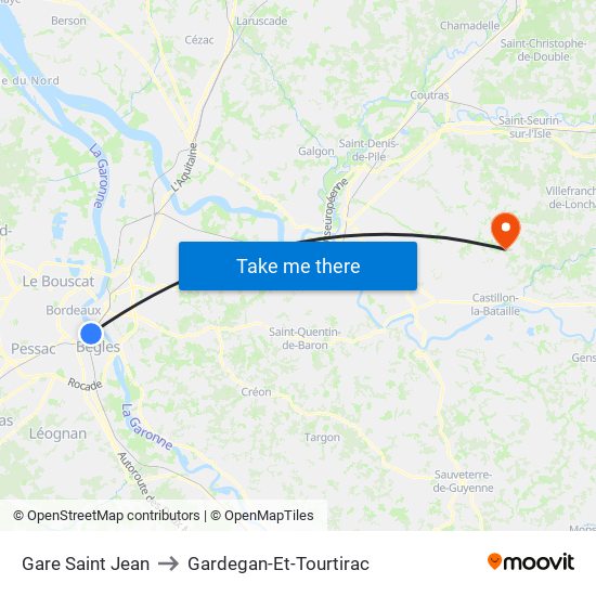 Gare Saint Jean to Gardegan-Et-Tourtirac map