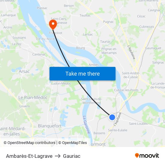 Ambarès-Et-Lagrave to Gauriac map