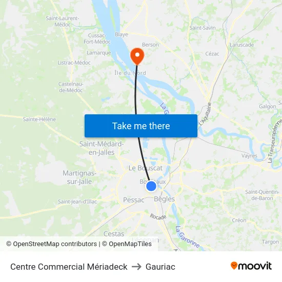 Centre Commercial Mériadeck to Gauriac map