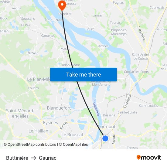 Buttinière to Gauriac map