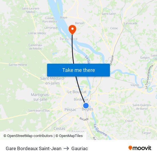 Gare Bordeaux Saint-Jean to Gauriac map
