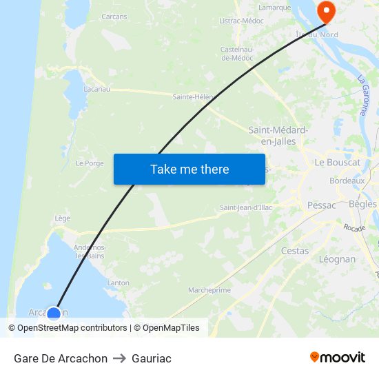 Gare De Arcachon to Gauriac map