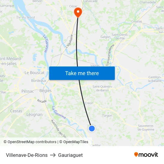 Villenave-De-Rions to Gauriaguet map