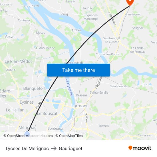 Lycées De Mérignac to Gauriaguet map