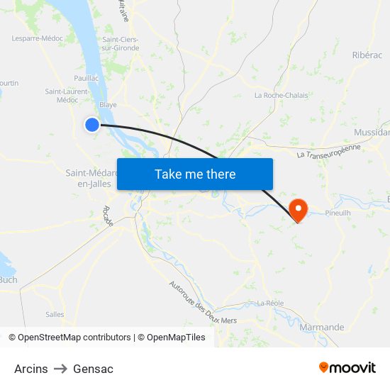 Arcins to Gensac map