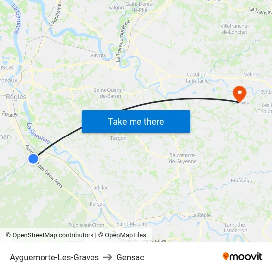 Ayguemorte-Les-Graves to Gensac map