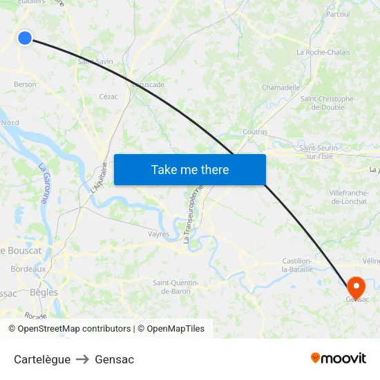 Cartelègue to Gensac map