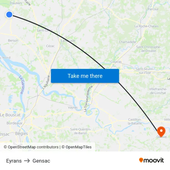 Eyrans to Gensac map