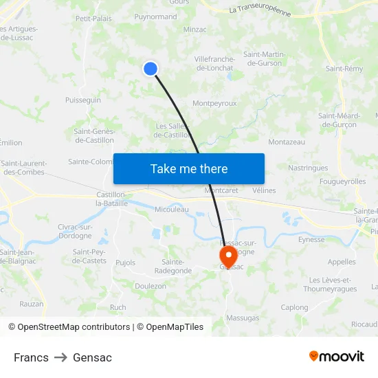 Francs to Gensac map