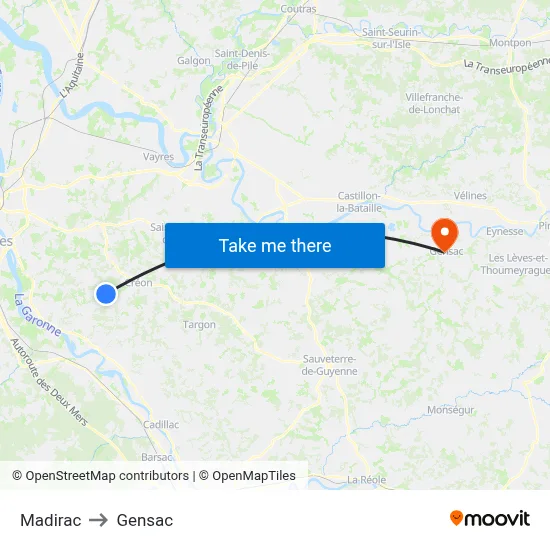 Madirac to Gensac map