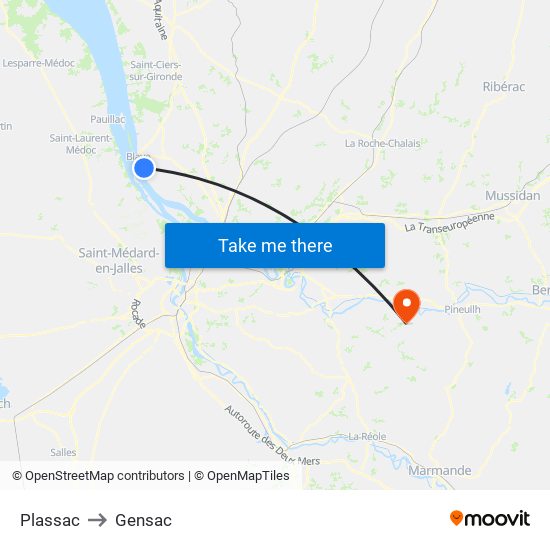 Plassac to Gensac map