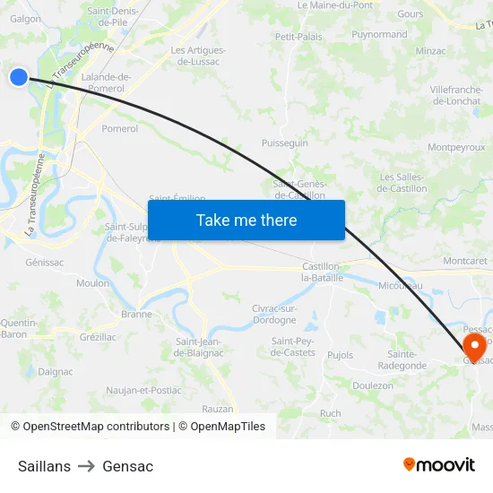 Saillans to Gensac map