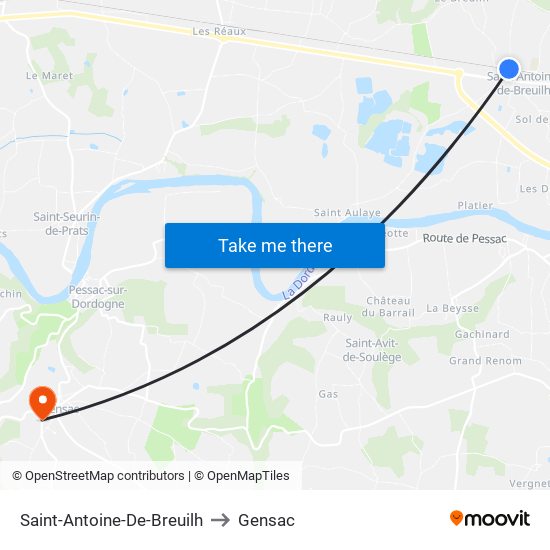 Saint-Antoine-De-Breuilh to Gensac map