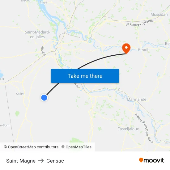 Saint-Magne to Gensac map