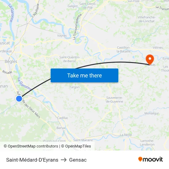 Saint-Médard-D'Eyrans to Gensac map