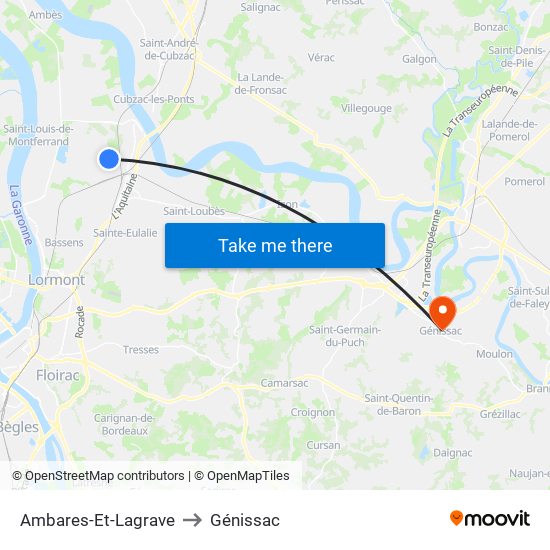 Ambares-Et-Lagrave to Génissac map