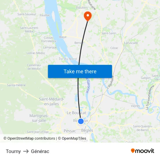 Tourny to Générac map