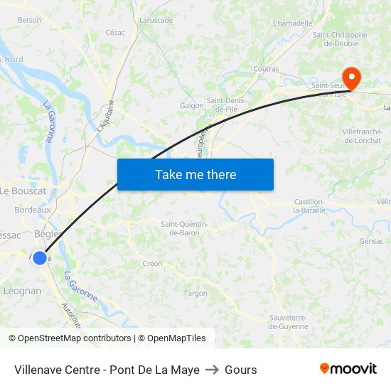 Villenave Centre - Pont De La Maye to Gours map