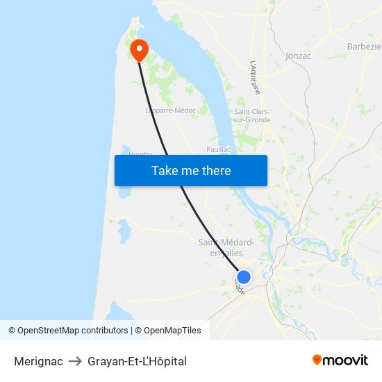 Merignac to Grayan-Et-L'Hôpital map