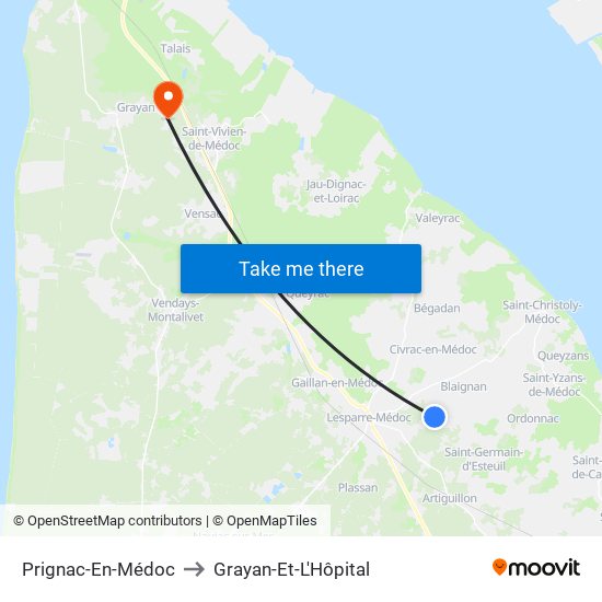 Prignac-En-Médoc to Grayan-Et-L'Hôpital map