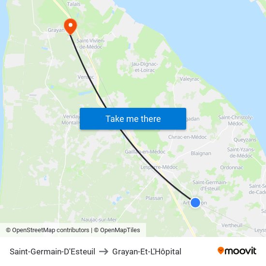 Saint-Germain-D'Esteuil to Grayan-Et-L'Hôpital map
