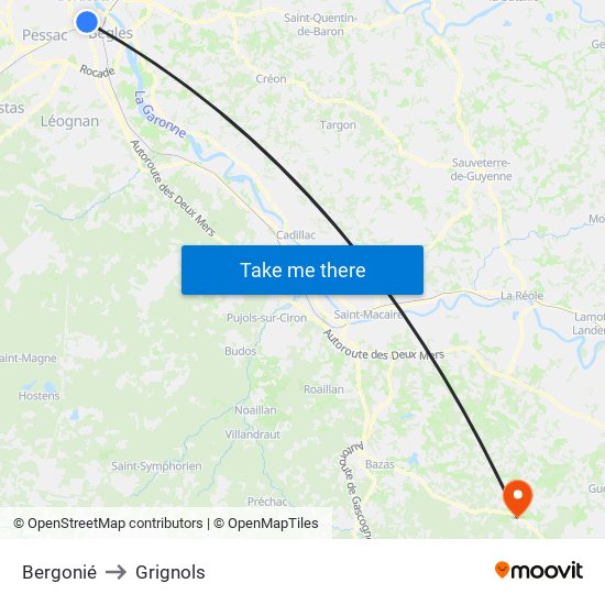 Bergonié to Grignols map