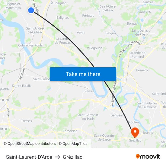 Saint-Laurent-D'Arce to Grézillac map