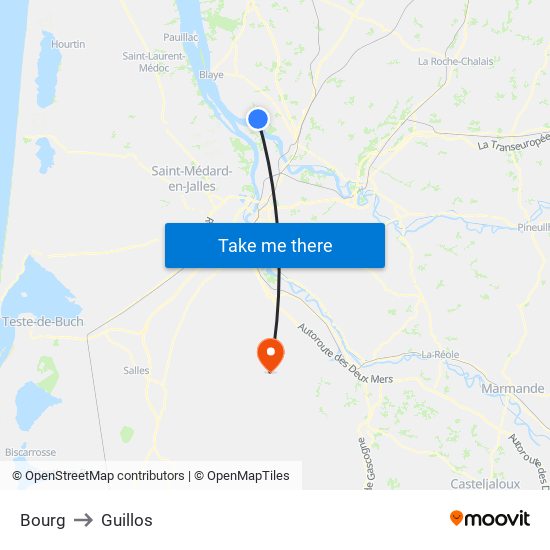 Bourg to Guillos map