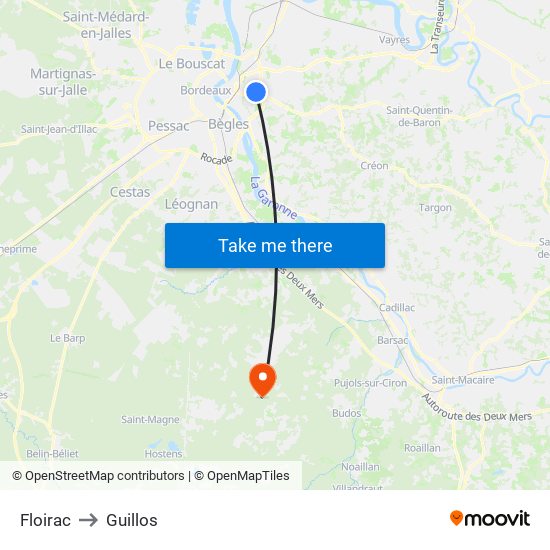 Floirac to Guillos map