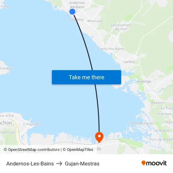 Andernos-Les-Bains to Gujan-Mestras map