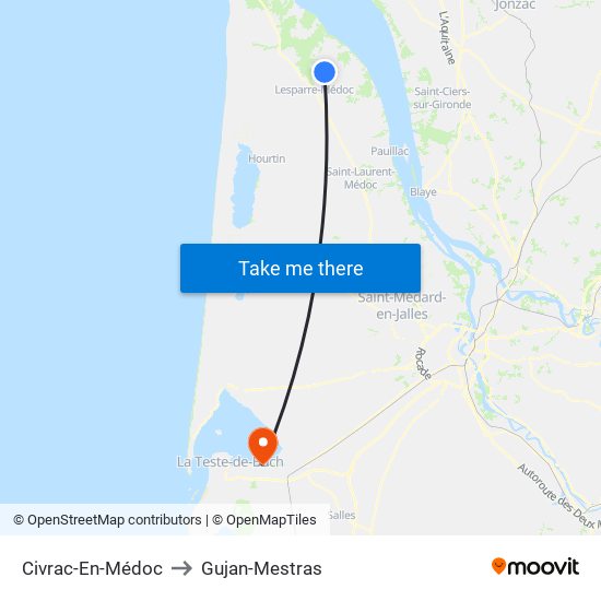 Civrac-En-Médoc to Gujan-Mestras map
