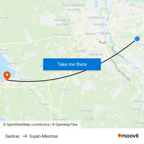 Sadirac to Gujan-Mestras map
