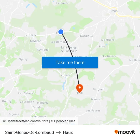 Saint-Genès-De-Lombaud to Haux map