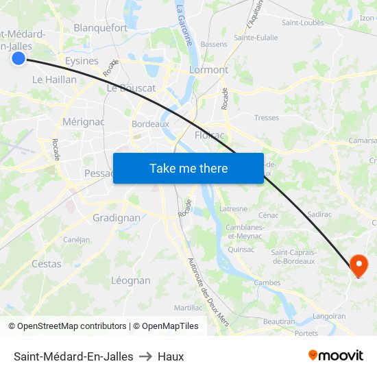 Saint-Médard-En-Jalles to Haux map