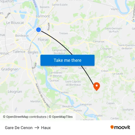 Gare De Cenon to Haux map