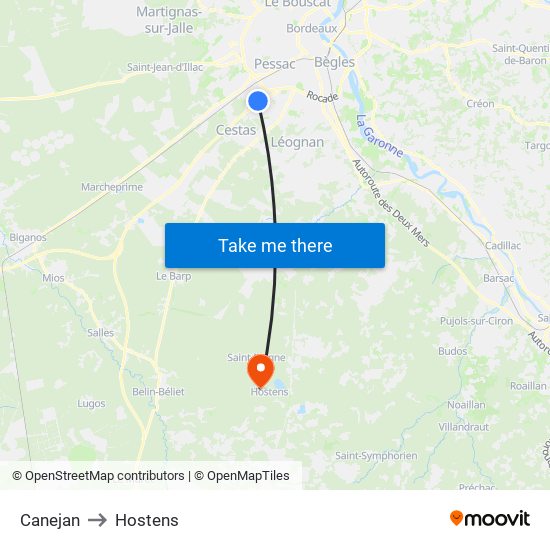 Canejan to Hostens map
