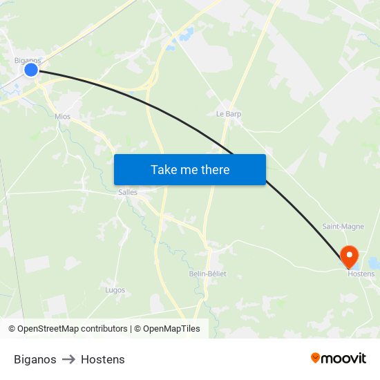 Biganos to Hostens map