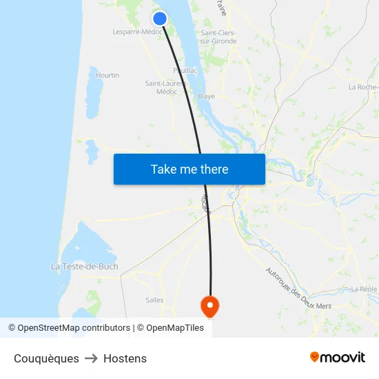 Couquèques to Hostens map