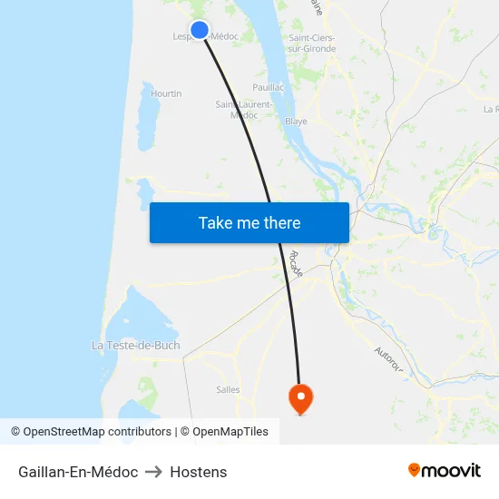 Gaillan-En-Médoc to Hostens map