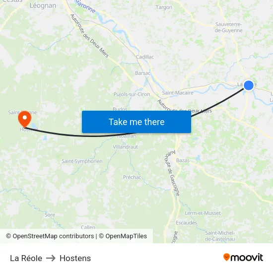 La Réole to Hostens map