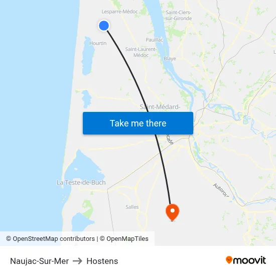 Naujac-Sur-Mer to Hostens map