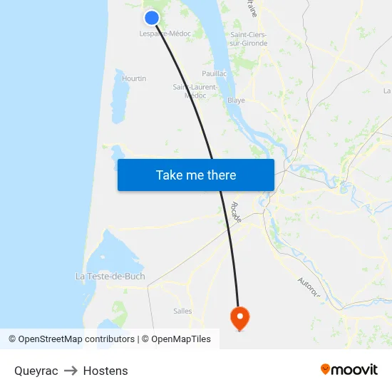 Queyrac to Hostens map