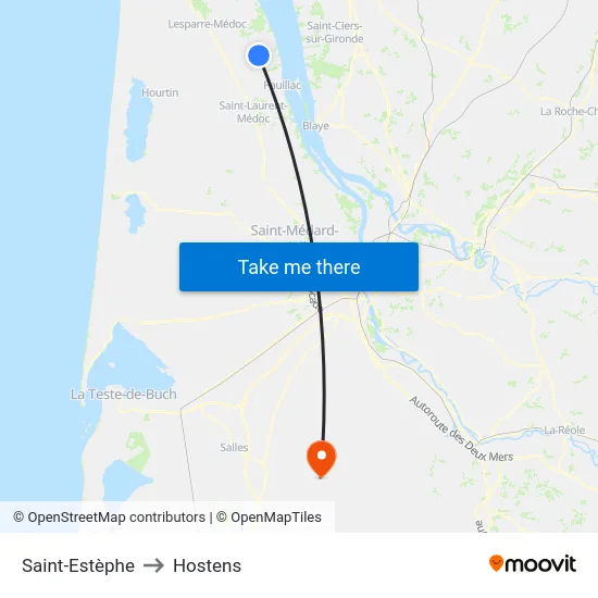 Saint-Estèphe to Hostens map