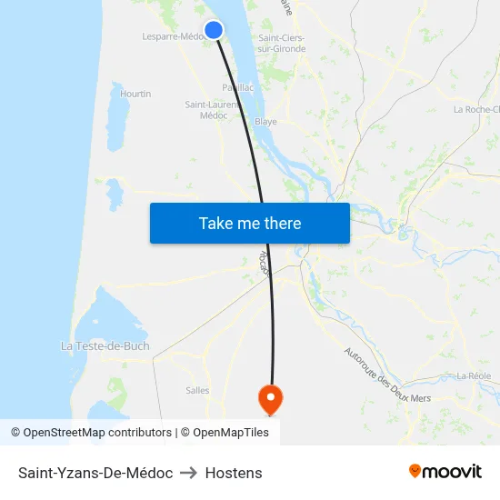 Saint-Yzans-De-Médoc to Hostens map